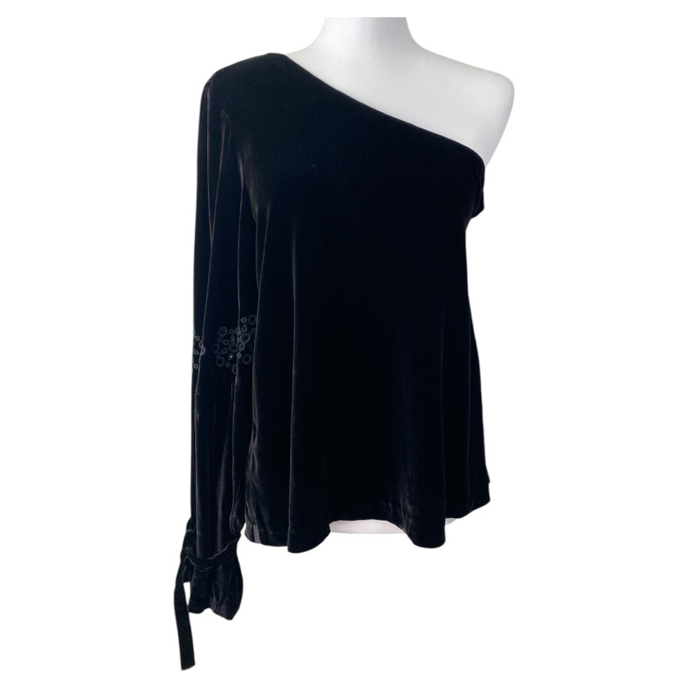Tanya Taylor One-Shoulder Top Women's 4 Black Velvet Date Night